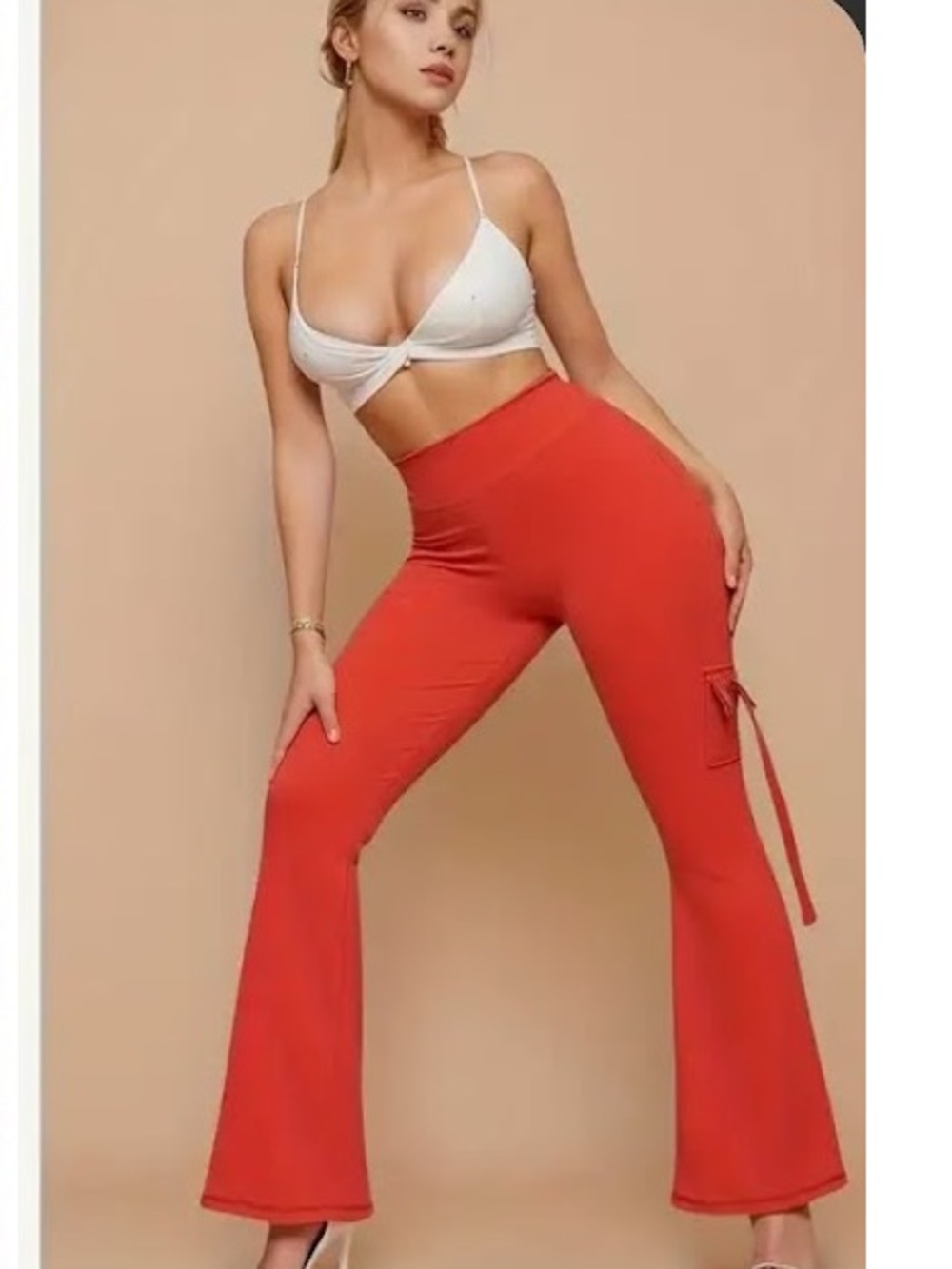 new Red High-Waisted Wide-Leg Pants